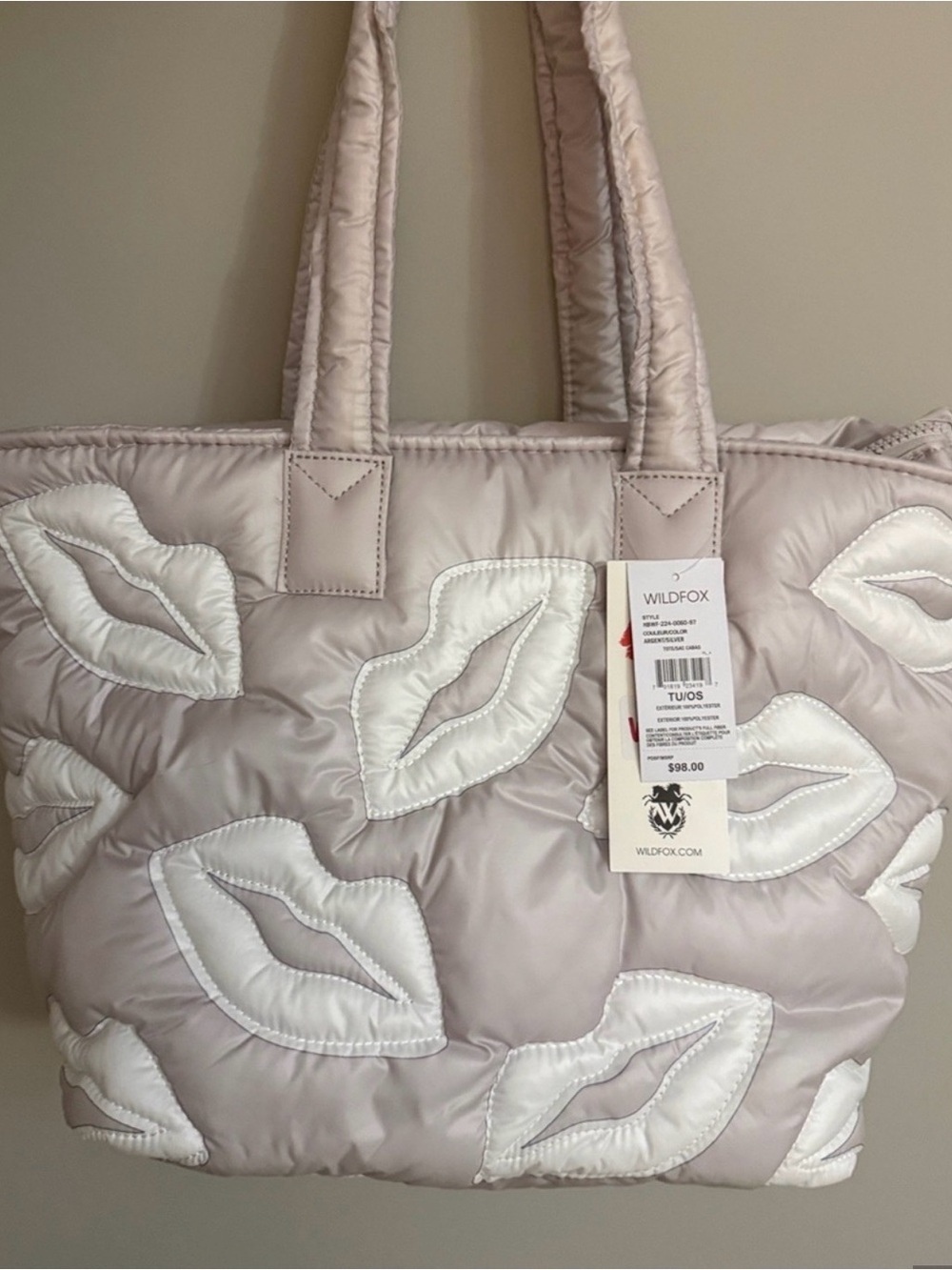 Wildfox Light Blush Quilted Lip Appliqué Tote
